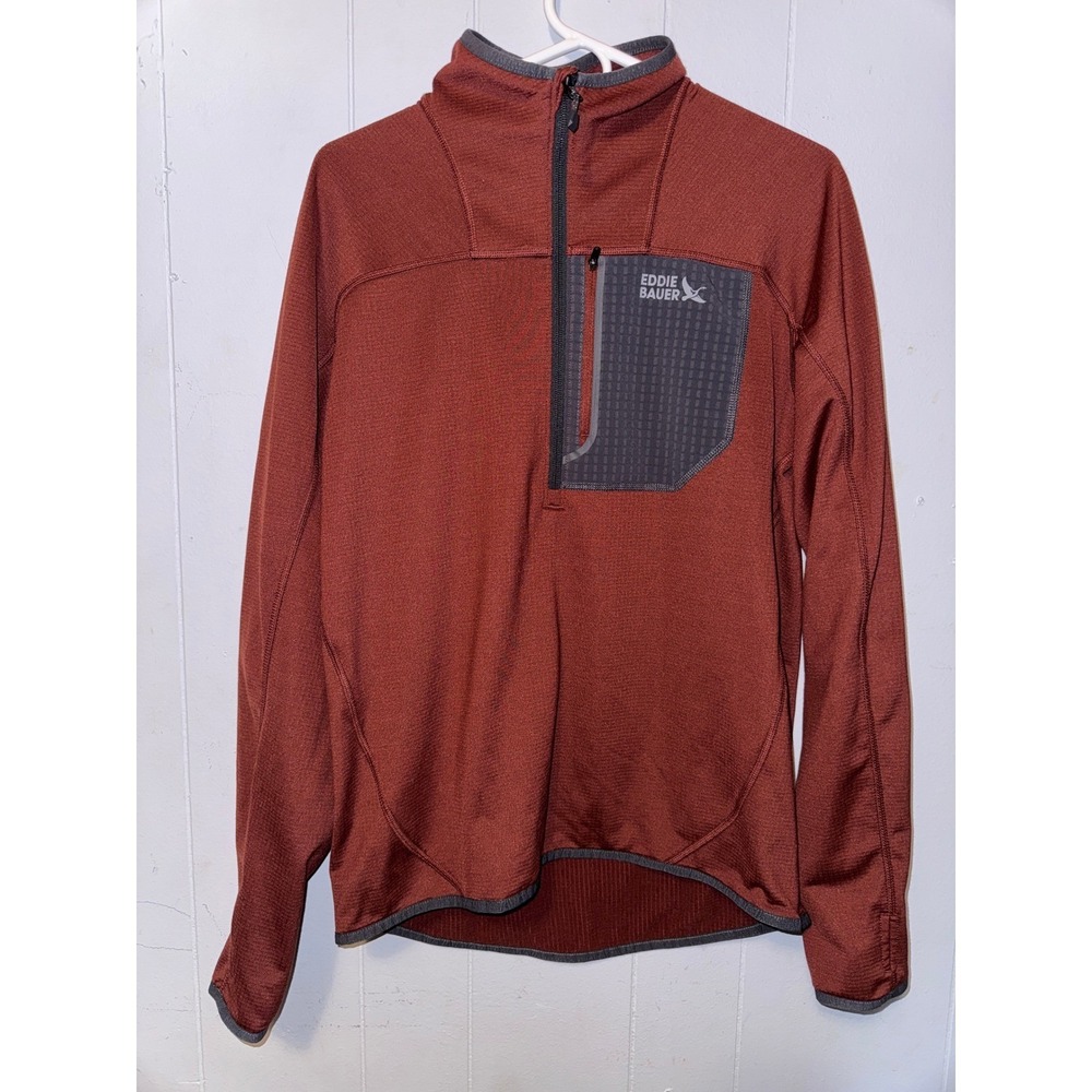 Eddie Bauer First Ascent Mens Rust Orange Grid Fleece‎ Quarter Zip Pullover